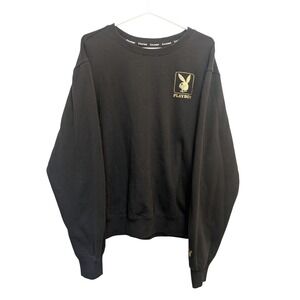Playboy Graphic Sweatshirt Men's Large Black Crewneck Bunny Logo Gold Print‎